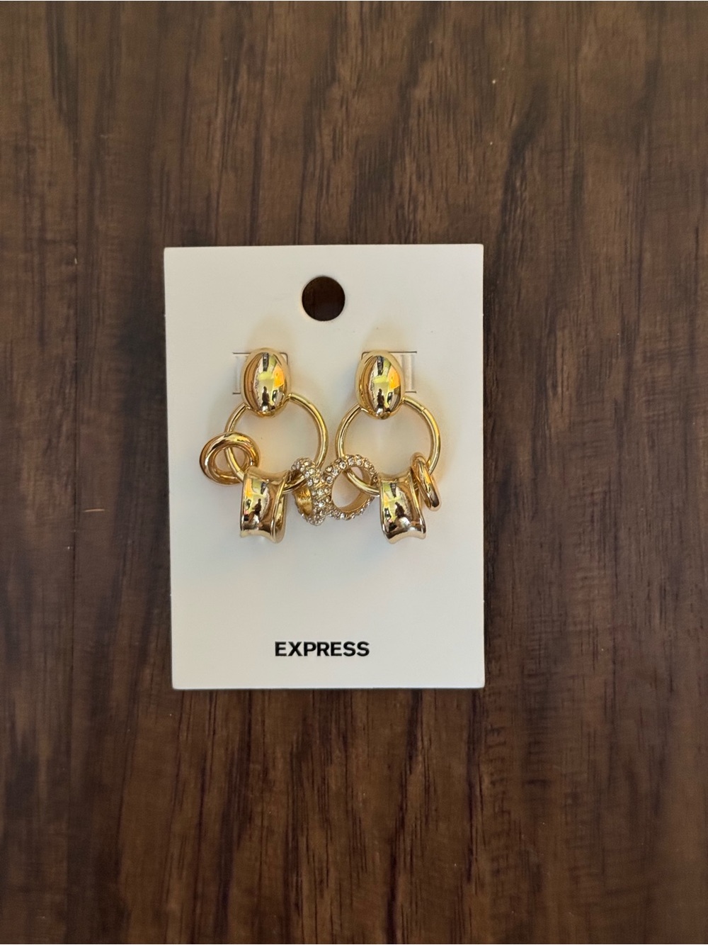 Express Gold-Tone Hoop Earrings with Ring and Crystal Charms